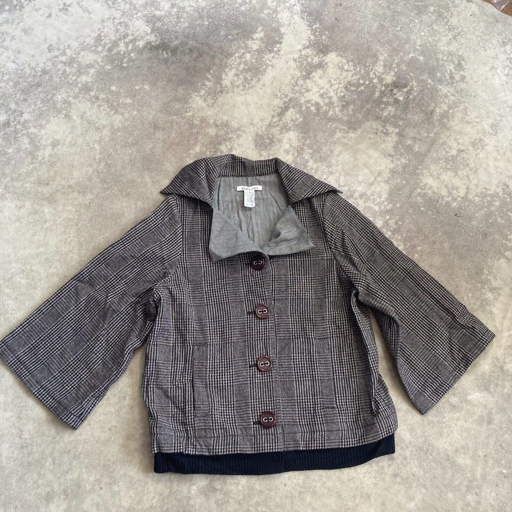 Alice + Olivia Jacket‎ Womens Large Wool Blend Blazer Flare Sleeve Plaid